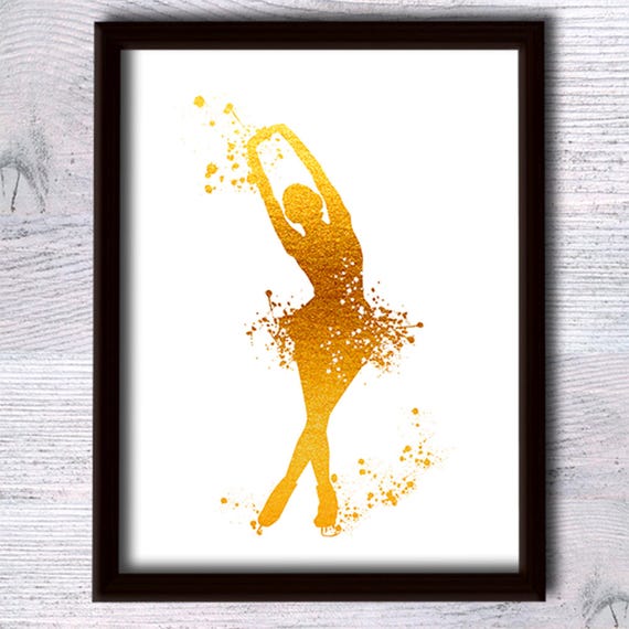 Gold Foil Ice Skating Print: Figure Skater Art Poster G130