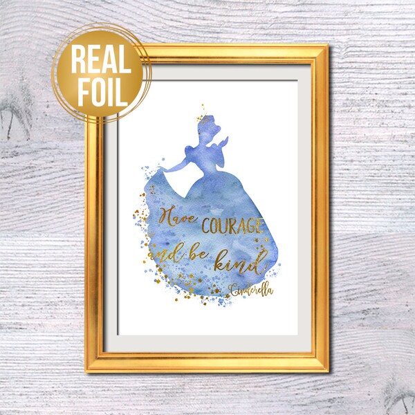 Cinderella print Cinderella Disney poster Disney wall decor Real foil print Gold foil poster Playroom decoration Girls room wall decor G422