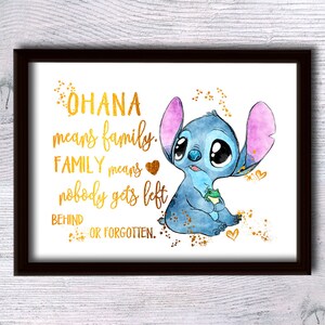 Disney Stitch print Ohana poster Disney wall decor Real foil print Kids room decor Nursery art Ohana print Stitch poster G186