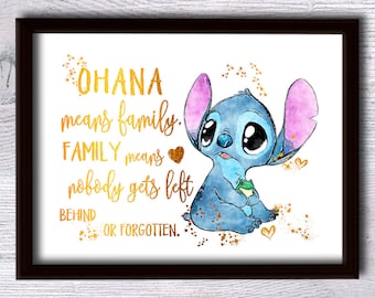 Disney Stitch print Ohana poster Disney wall decor Real foil print Kids room decor Nursery art Ohana print Stitch poster G186
