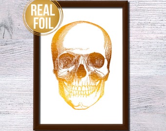 Skull print Human skull poster Anatomical print Gold foil wall decor Medical poster Doctor gift Medical office decor Anatomy wall art G270