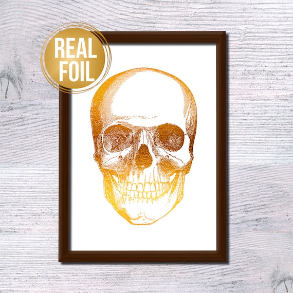 Skull Print Human Skull Poster Anatomical Print Gold Foil Wall Etsy