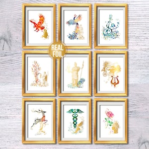 Set of 9 Greek Gods Prints, Mythology Wall Art, Ancient Greek Deities Poster Set, Olympus Pantheon Decor, Printed Art G516