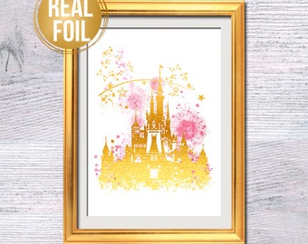 Disney castle poster Castle print Disney wall decor Real foil print Wall art Home decor Kids room art Birthday gift Magic castle poster G367