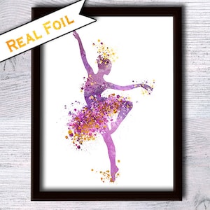 Ballerina Foil Poster, Ballet Studio Wall Art, Real Foil Dance Print, Elegant Ballerina Decor, Gift for Dancer, Unframed G244