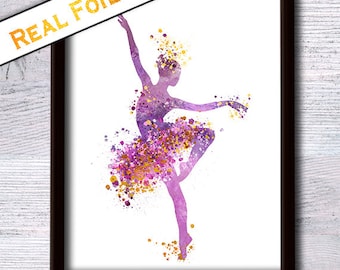 Ballerina foil poster Ballet studio decor Ballerina silhouette Ballerina real foil print Girls room decor Kids room wall art Gift idea G244