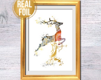 Greek goddess Artemis print Real foil poster Greek mythology Diana goddess Classical art Artemis poster Mythology print Gift for her G462