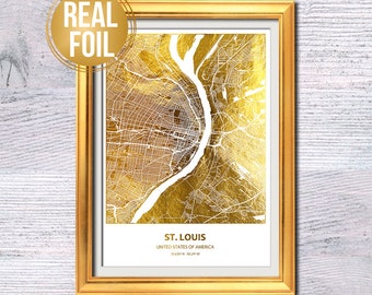 St Louis map Real foil print Geographic decor Maps design St Louis Missouri Office wall art Map poster Geographic print Map art decor G495