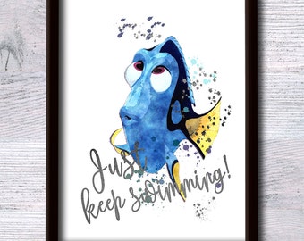 Finding Dory Real Foil Print, Disney Pixar Art, Nemo and Dory Poster, Disney Nursery Decor, Just Keep Swimming Wall Decor G187