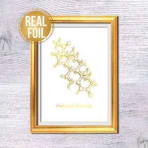 Progesterone molecule Hormone molecule print Sex hormone Real foil art IVF clinic decor Progesterone poster Natural hormone print G530