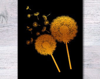 Real Gold Foil Dandelion Print: Botanical Wall Art G252