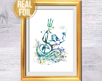 Poseidon print Greek god Greek mythology Gold foil decor Mythology print Ancient Greek Classical art Greek myth Mythology decoration G469