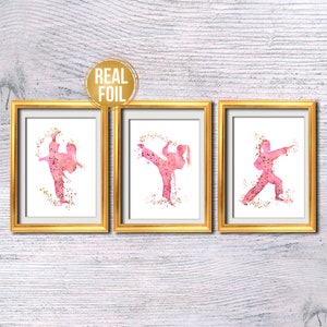 Taekwondo Poster 3er Set Kampfkunst Dekor Taekwondo Druck Echte Folie Geschenk für Sie Dekoration Karate Druck Geburtstagsgeschenk Wandkunst G549
