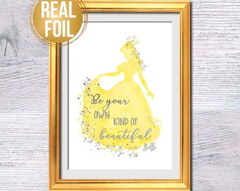 Impresión de Bella, póster de La Bella y la Bestia, impresión de papel de aluminio real, decoración de pared de Disney, arte infantil, impresión de la Princesa Bella, arte de pared para niños, póster de Bella G425