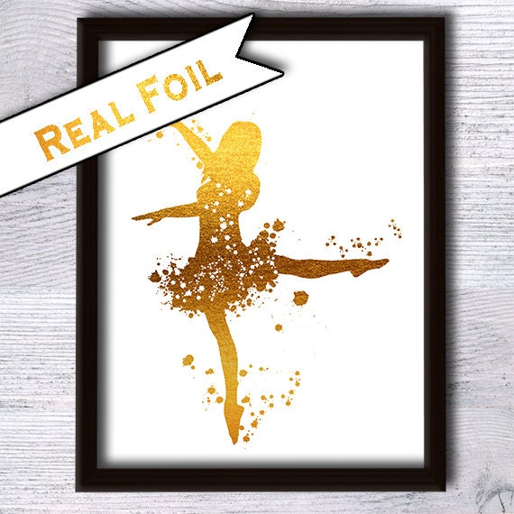 Real Gold Foil Ballerina Print - Ballet Wall Art, Dancer Poster, Girls Room Decor, Elegant Dance Studio Decor, Ballet Lover Gift G88
