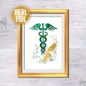 Stampa di Hermes, poster del dio greco Mercurio, arredamento per la casa, stampa su lamina vera, poster del Caduceo, antica arte murale greca, regalo di compleanno G468