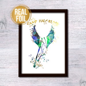 Pegasus print Pegasus poster Percy Jackson decor Real foil art Percy Jackson poster Kids room decor Gold foil print Greek mythology G505