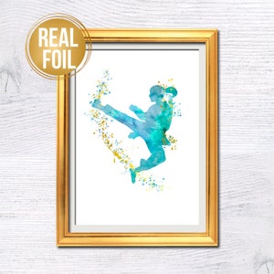 Karate Girl Real Foil Print, Martial Arts Poster, Custom Dojo Decor, Unique Gift for Karateka, Taekwondo Art, Strong Girl Gift G517
