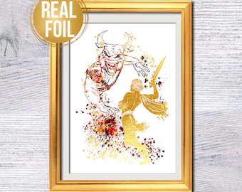 Lámina artística dorada de Teseo y el Minotauro: Mitología griega G526