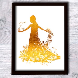 Elsa Frozen print Disney princess Elsa real foil poster Disney wall decor Baby shower gift Kids room wall art Disney real gold art G167