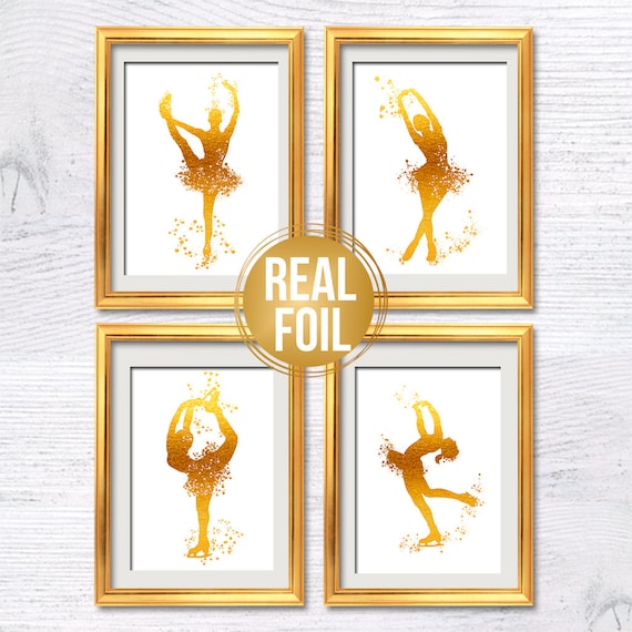 Foil Ice Skater Print Set: Winter Sports Silhouette Wall Decor G309