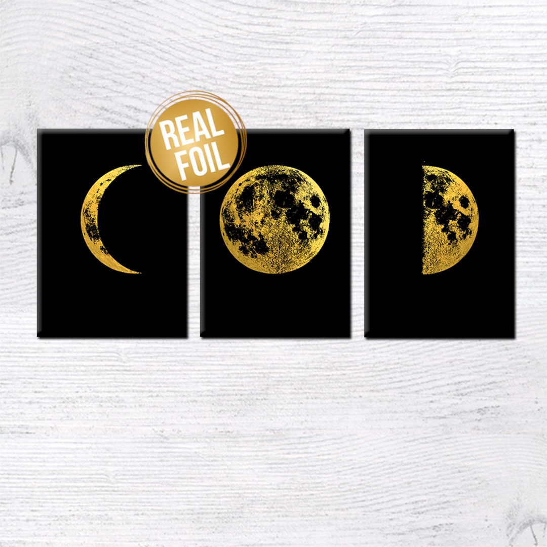 Gold Foil Moon Phase Print Set: Lunar Astronomy Wall Art G445 - Etsy
