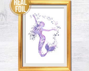 Mermaid Foil Print: Kids Room Nursery Wall Art G344