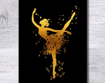 Gold Foil Ballerina Art Print – Ballet Dancer Wall Art, Girls Room Decor, Nursery Ballet Poster, Dance Studio Decor, Gift for Ballerina G85