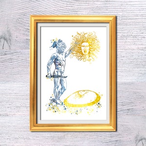 Perseus print Greek mythology Greek hero Perseus poster Gold foil art Perseus and Medusa Ancient Greek myth Classical art G521