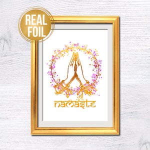 Namaste real foil poster Namaste art print Yoga studio decor Yoga poster Inspirational print Typography art poster Modern home decor G298