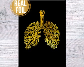 Human lungs print Real foil art Anatomical poster Gold foil decor Medical print Scientific poster Office decor Vintage medical print G436