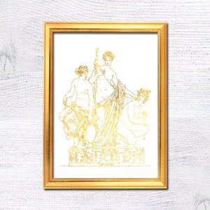 Greek Fates Moirai Art Print, Real Gold Foil Decor, Mythology Wall Art Featuring Clotho, Lachesis and Atropos, Birthday Gift G553