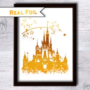 Disney castle print Cinderella castle Real foil print Castle wall decor Gold castle Nursery art Princess castle G197