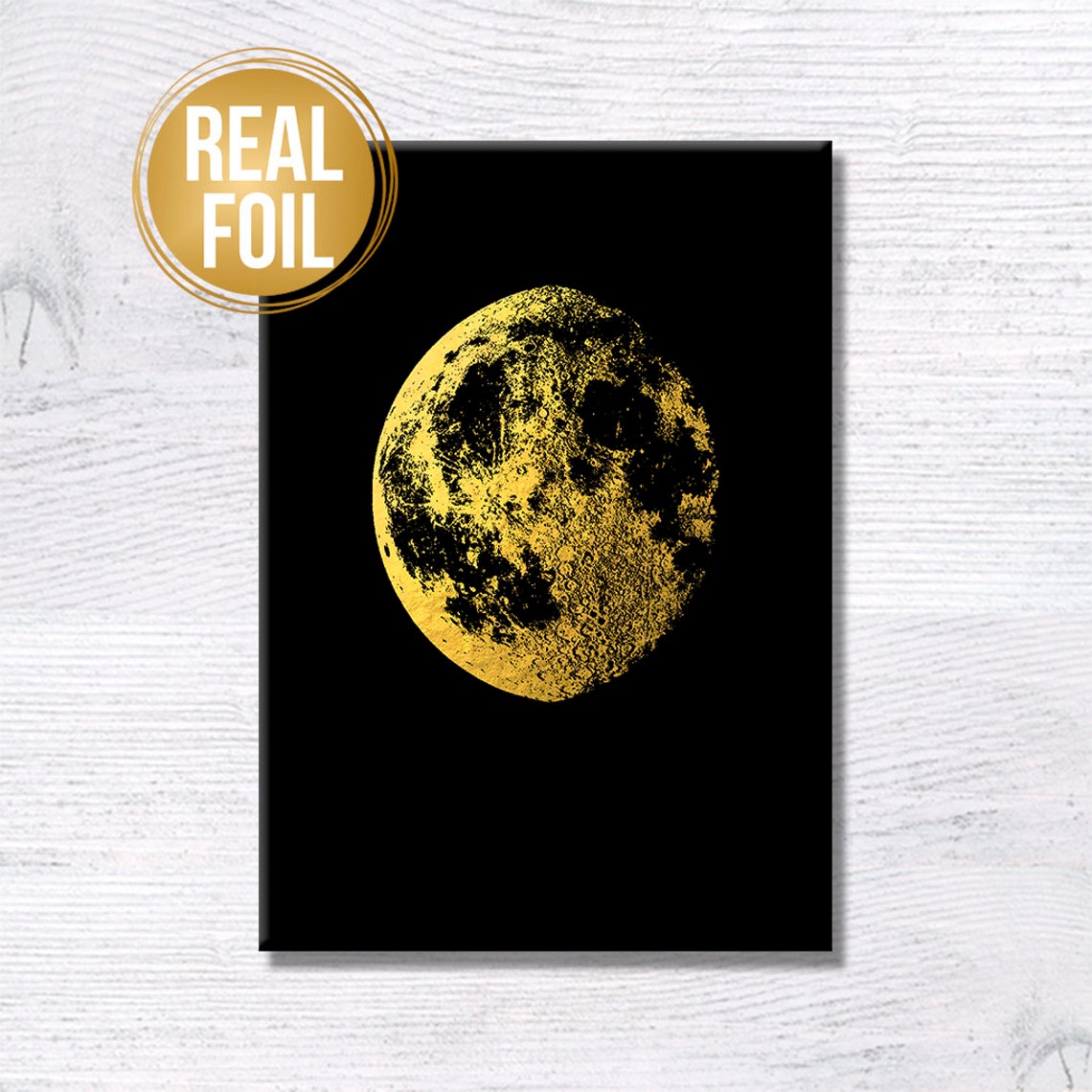 Moon print Real foil art Moon gold foil Luna art Astronomy Etsy