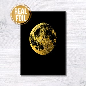 Nadruk księżyca Prawdziwa sztuka z folii Księżyc złota folia Sztuka księżyca Nadruk astronomiczny Faza księżyca Plakat księżyca Sztuka faz księżyca Ubywający garb Księżyca Dekoracja ścienna G443