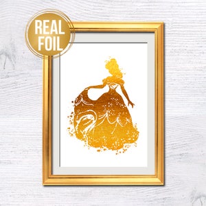 Stampa di Belle, La bella e la bestia, poster in lamina d'oro, arte della principessa Disney, arte della cameretta di Belle, principessa Belle, principessa Disney G305