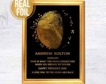 Father's Day gift custom Moon phase gold foil print wall art Personalized moon phase Birthday dad's gift New born Special date Unframed G571