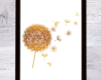 Real Foil Dandelion Print: Botanical Wall Art Decor G253