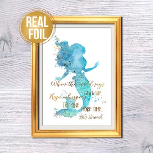 The Little Mermaid poster Ariel Disney print Disney wall decor Real foil art Kids room decor Disney quotes poster Nursery decoration G427