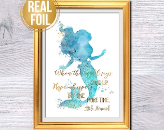 The Little Mermaid poster Ariel Disney print Disney wall decor Real foil art Kids room decor Disney quotes poster Nursery decoration G427
