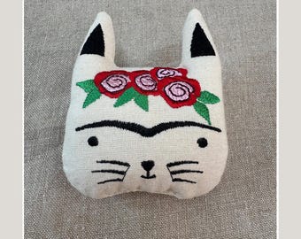 Catnip Cat Toy: Frida.  Handmade Cotton Icon. Soft, Durable and Interactive for Happy Kitties. Enrichment Gifts for Cats and Kittens.