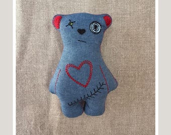 Cat Toy: Catnip Denim Edward Bear. Handmade Denim Cat Toy By Freak Meowt.