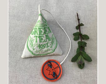 Catnip Cat Toy: Green Tea teabag, Handmade Cotton and Felt, Soft, Durable and Interactive for Happy Kitties. Gifts for Cats and Kittens