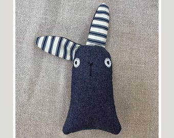 Catnip Cat Toy: William Rabbit, Handmade Blue Denim Bunny, Soft, Durable and Interactive for Happy Kitties. Gifts for Cats and Kittens