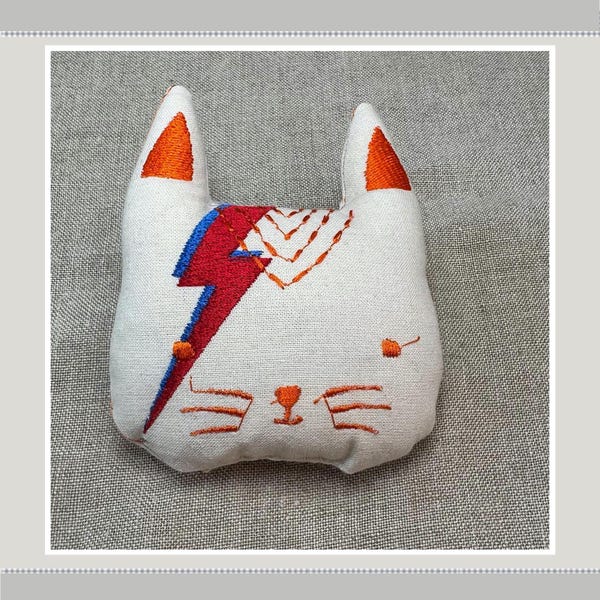 Catnip Cat Toy: David Meowie. Handmade Cotton Embroidered Rock Star, Soft, Durable and interactive for Happy Felines. Gifts for Kitties