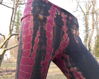 Leggings batik tie dye S/M oder M/L Psy Goa Yoga Festival Party handarbeit bunt gefärbt Reptil Kroko Gipsy Hippie