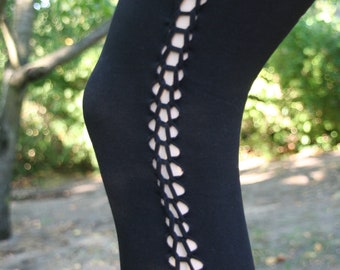 Leggings weave cut out S/M M/L hippie gipsy dance goa ethnic pixie black plain coloured yoga festival tribe bohemian