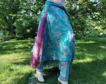 Wrapskirt indian saree fabric size XS-XXL long wide freesize Psy Goa Hippie Gipsy Festival silk sari dance emerald pink