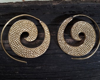 Earrings spirals "change" psy goa hippie ethnic bohemian brass festival vibe tribal