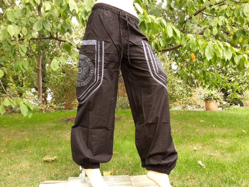 Women trousers pants S XXL black olive green flexible waistband Ethnic bohemian with pockets OM symbol mandala printed warm fall winter Women trousers pants S XXL black olive green flexible waistband Ethnic bohemian with pockets OM symbol mandala printed warm fall winter